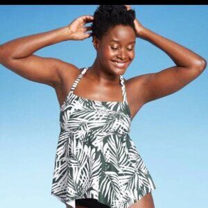 Kona Sol Tankini Green Tropical Racerback Swim Top Womens Size S